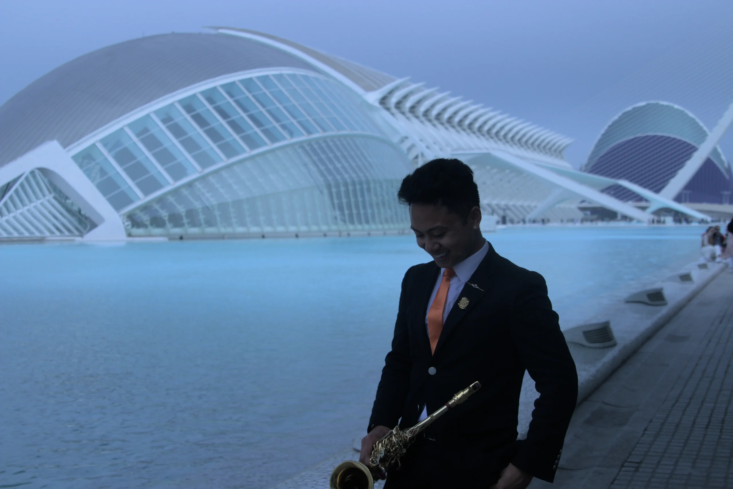 Neil Martin playing saxophone in Valencia, Spain